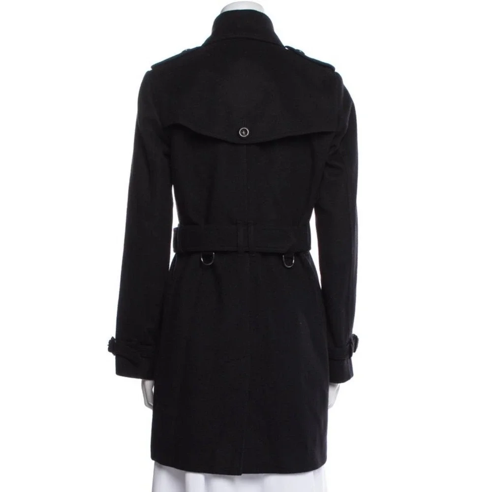 Burberry London Black Wool Cashmere Belted Trench Coat US 2 UK 4 - Picture 3 of 14